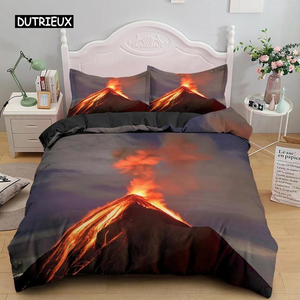 Sada povlaku na peřinu Volcano Velikost King Vzor Katastrofa Červená Žlutá Přikrývka Mikrovlákno Lávové Povlečení pro Dospělého Chlapce Muže Teenagera