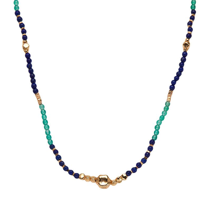 S925 Sterling Silver Irregular Silver Beads Natural Chalcedony Lapis Lazuli Colored Treasure Beaded Necklace Women'S Earrings