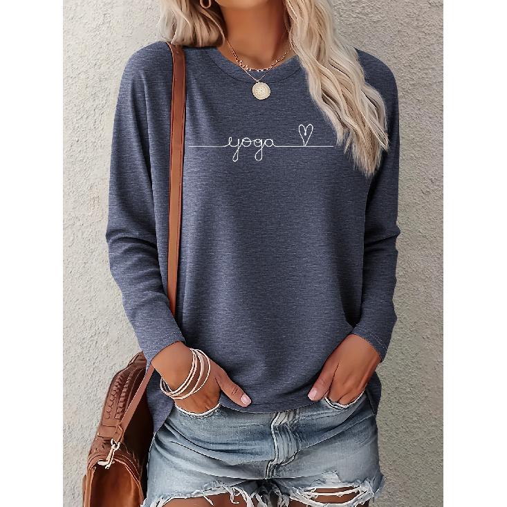 Women's Minimalism YOGA English letter print One-piece casual long-sleeved elegant summer top Fashionable and cute T Vintage loose-fitting sports