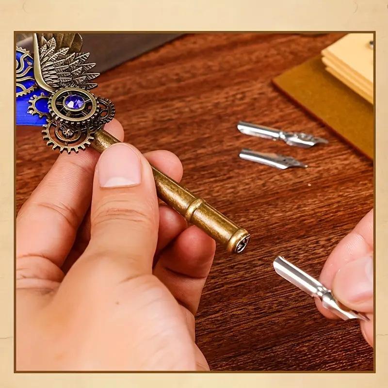 Vintage Mechanical Punk Wind Quill Set Gothic Replacement Nib Dipped In Ink Pen