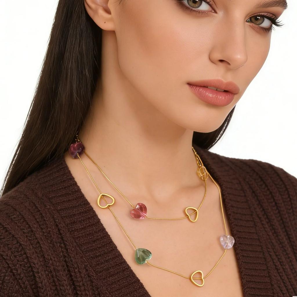Long Pendant Stackable Necklace for Women Luxury Glass Stainless Steel Chain Necklaces Fashion Charm Wedding Banquet Jewelry