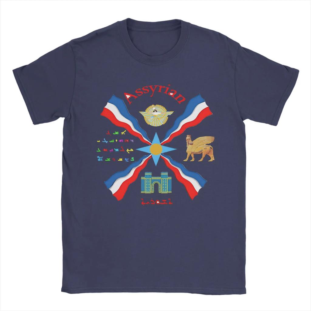 Assyrian Flag  T Shirts for Men Cotton Hipster T-Shirt Round Collar  Tee Shirt Short Sleeve Clothing Plus Size