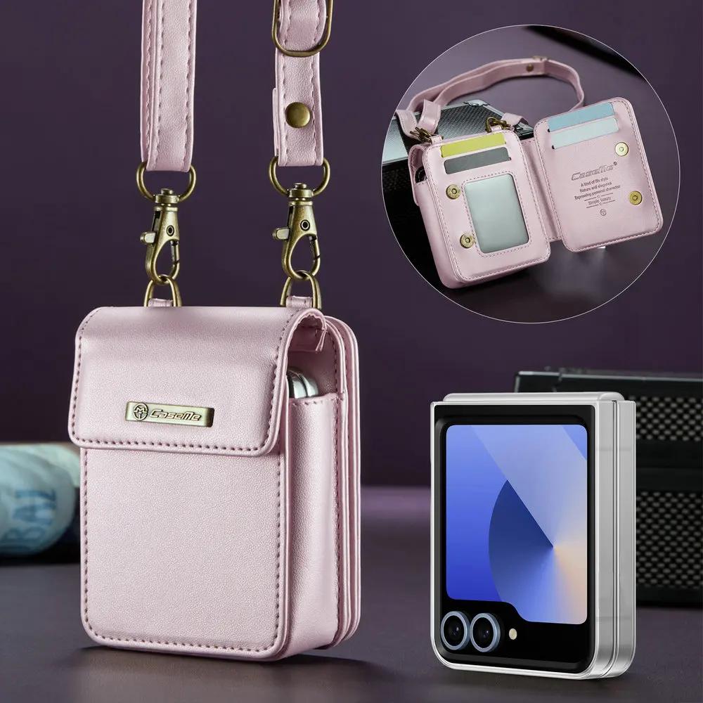 

Crossbody Laether Wallet Case for Samsung Galaxy Z Flip 7 FE 6 5 4 3 With RFID Blocking Card Holder Magnetic Universal Mini Bag