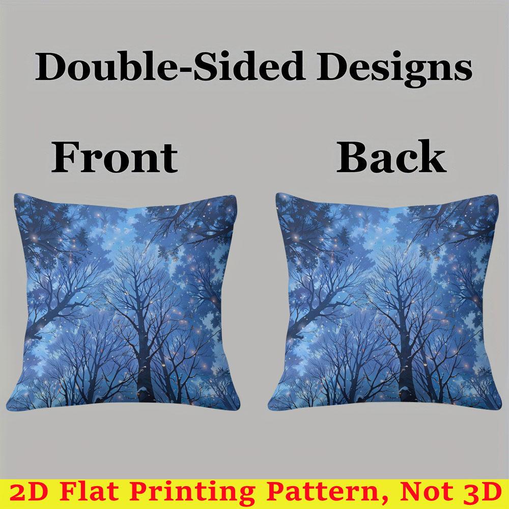 Snowy Forest Glow Square Jacquard Pillow Cover for Sofa Office Waist Cushion Cover Home Decorative Pillowcase