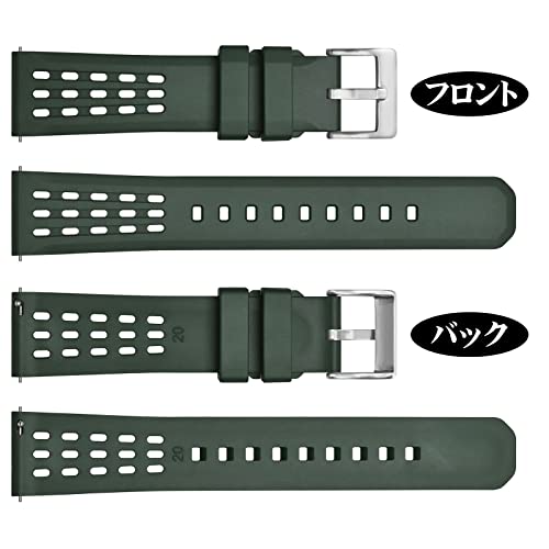 [WOCCI] 20mm Uhrenarmband, Fluorkautschuk-Uhrenband, Schnellverschluss FKM, Premium-Uhrenarmband, Herren, Grün/Silberne Schließe