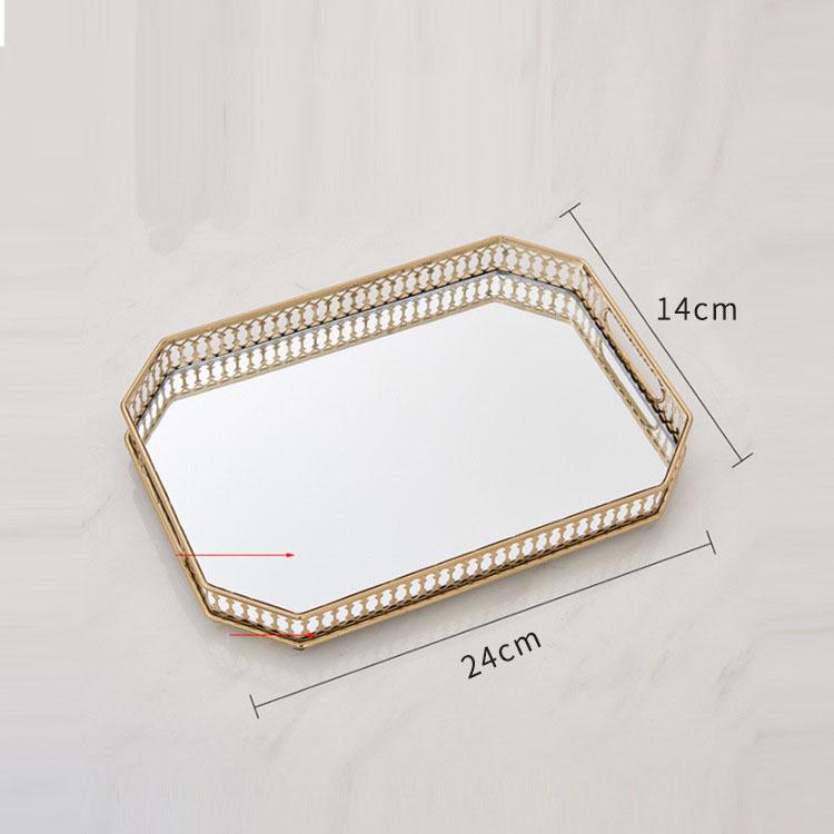 Gold Trays Decorative Vintage Mirror Glass Storage Tray Rectangle/round Fruit Plate Desktop Small Items Jewelry Display Plate