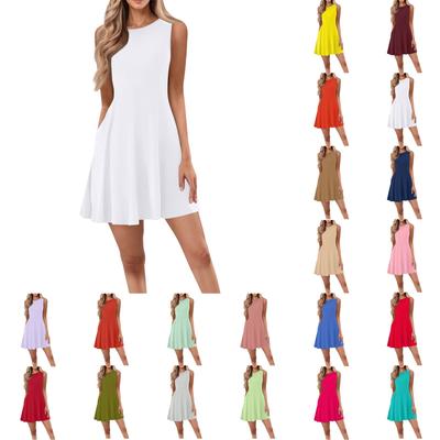 Damen Lässiges Mode-Rundhals-Ärmelloses Kurzes Kleid