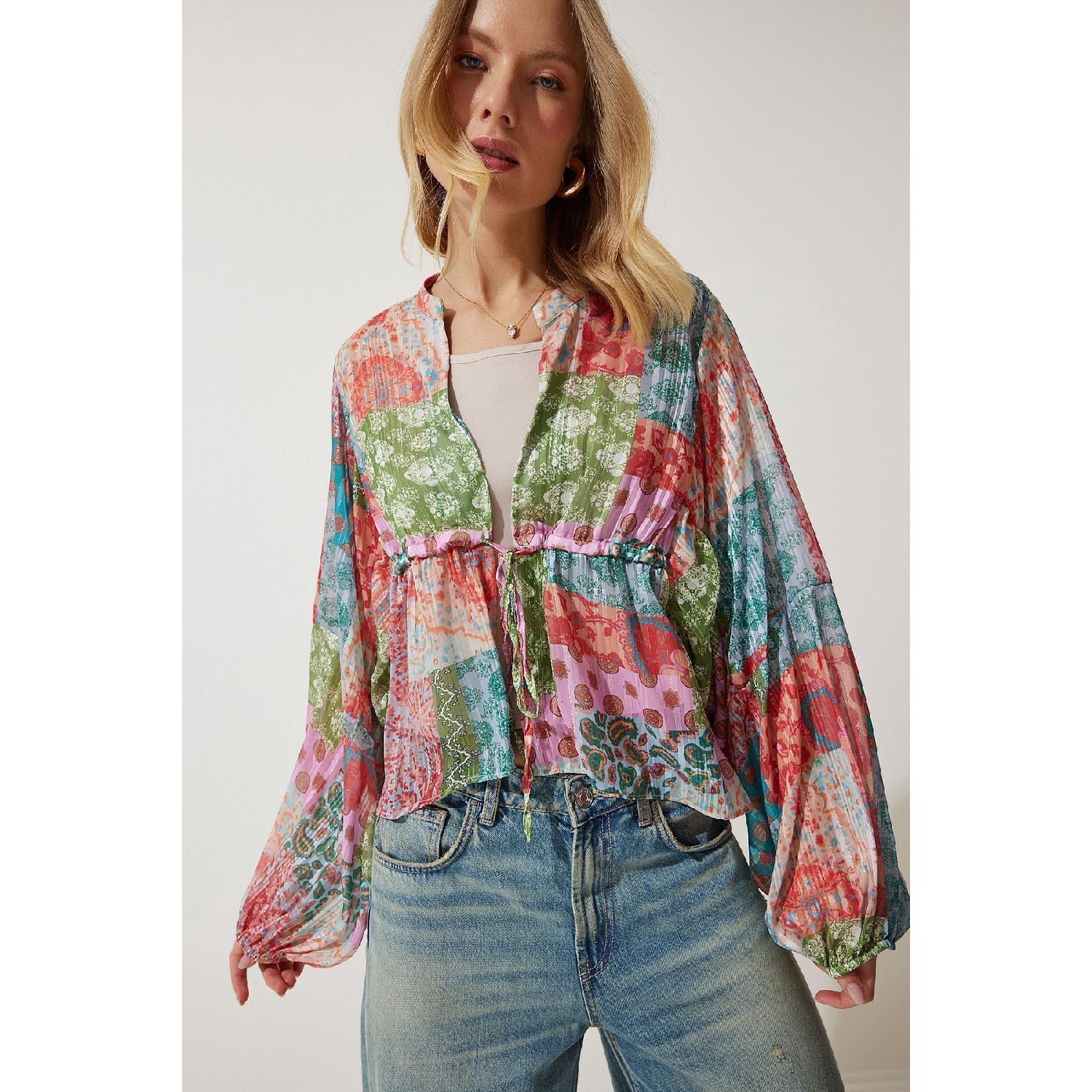 

Ethnic Patterned Undershirt Blouse Pink Blue