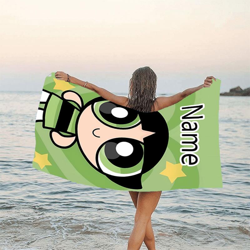 1pc The Powerpuff Girls3 Beach Towel with Custom Name, Beach/Swimming/Bath/Picnic/Camping Towel, Suitable for Seaside Beaches