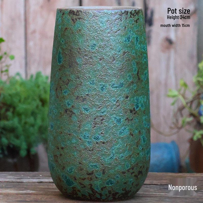 Tall Handmade Retro Chinese Hydroponic Ceramic Vase for Indoor Flower Arranging