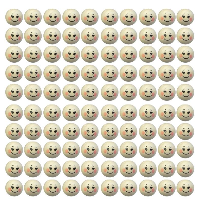 100pcs Wood Balls with Hole 20mm Smiling Face Head Ball Natural Wood Craft Bead for DIY Jewelry Making Macrames Handmade