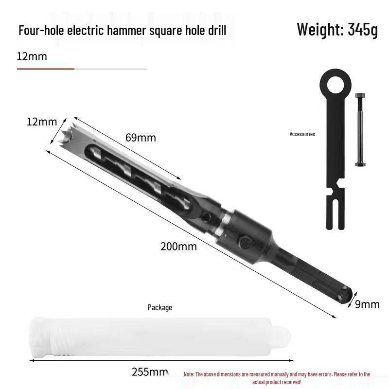 Electric Hammer Square Shank Drill Bit for Woodworking - Two Holes & Grooves