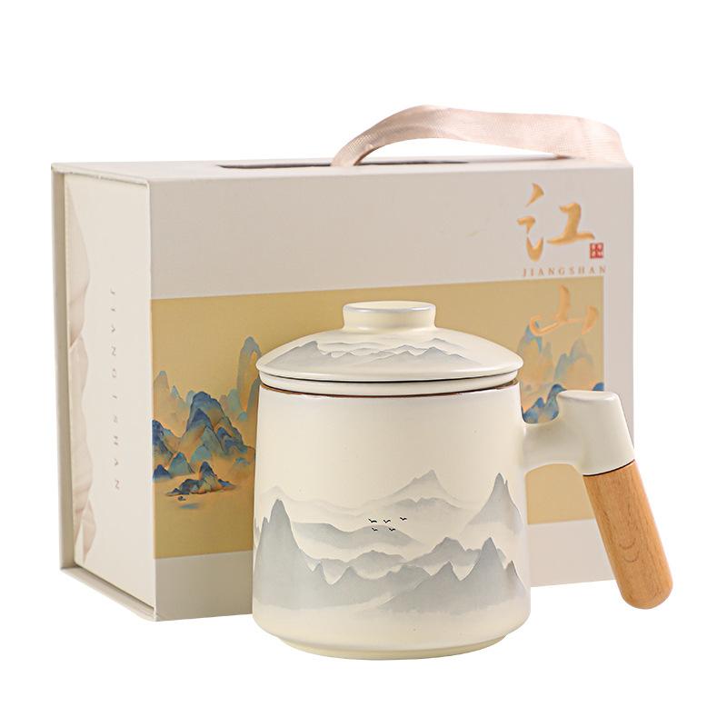 Guochao Gift Set Ceramic Tea Separation Office Cup Personal Tea Cup with Filter Mug Can Be Printed