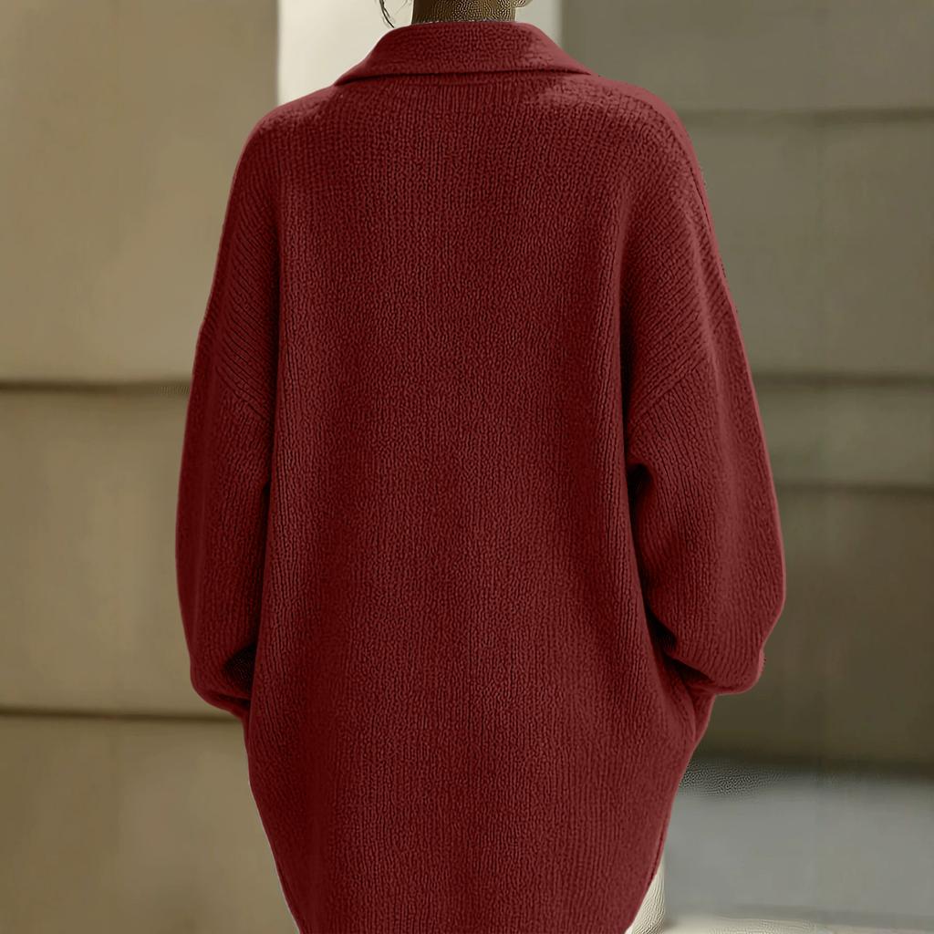 Women's Casual Single-Breasted Cardigan Sweater with Sleeves and Lapel Collar