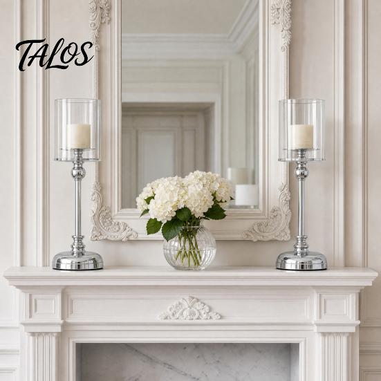 Talos Glas Kerzenhalter, Europäischer Stil Säulen Metall Hoher Kerzenständer für Kerzen und Teelichter, Romantische Tischmitte Hochzeit Party Heimdekoration