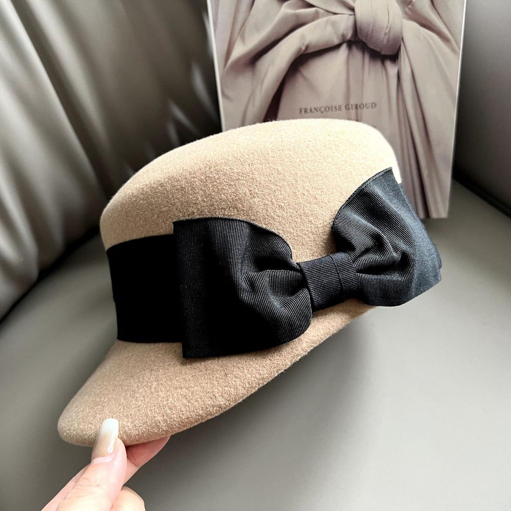 Qianjin Xiaoxiang Stil süße Schleife Woll-Entenmütze Damen Filzhut High-End Barett Ausländischer Stil Französischer Zylinder