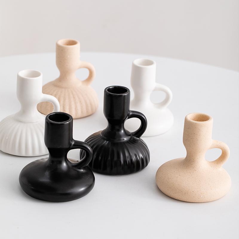 European Ceramic Candle Holder Black White Ornament Storage Container Dining Table Decoration Candlelight Dinner Romantic Decor