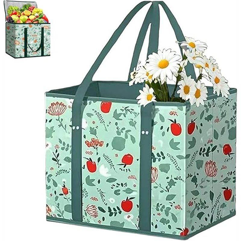 Reusable Grocery Bags, Large Capacity Non-Woven Foldable Picnic Bag, Reinforced Bottom With Handles, Grocery Bags
