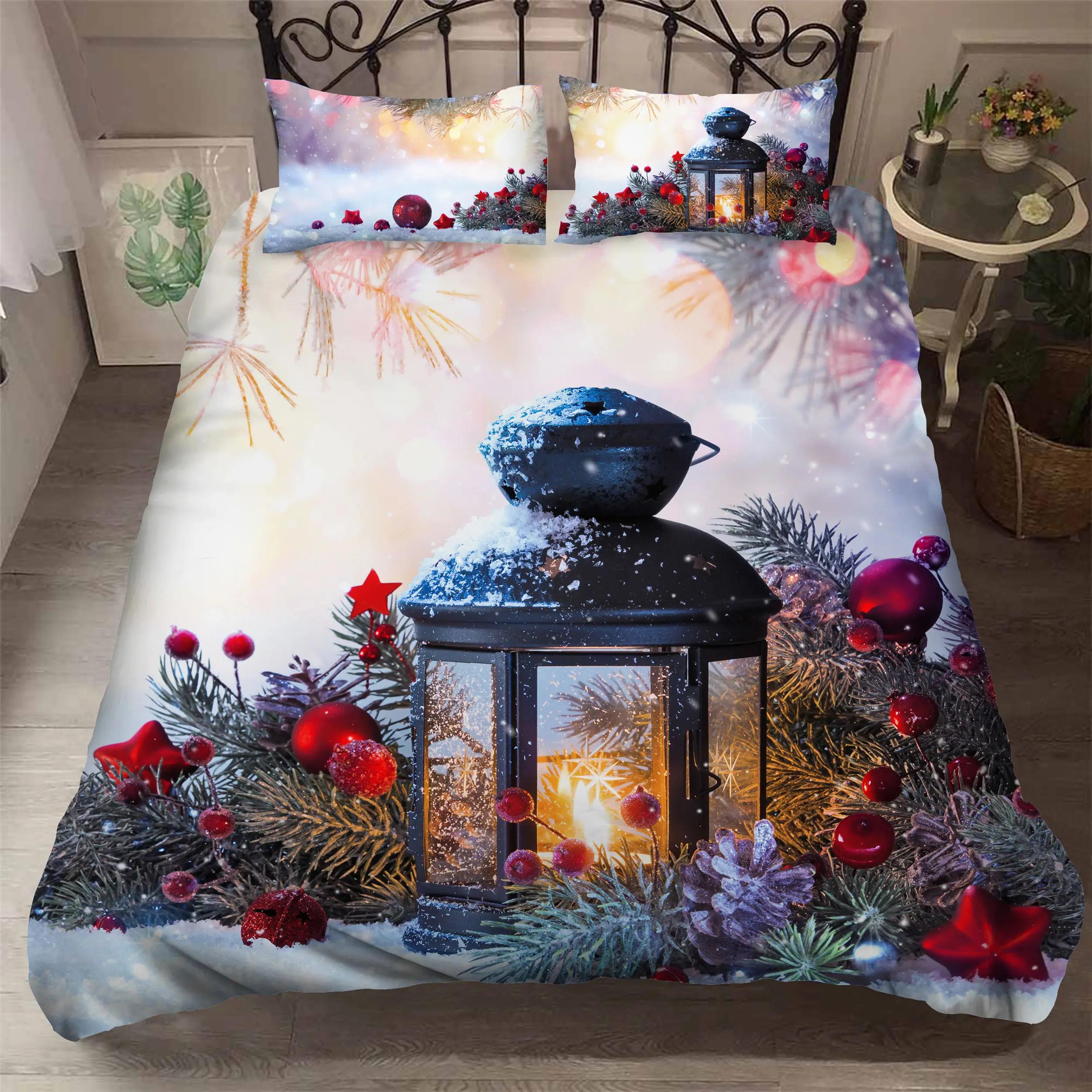 

Comforter Christmas Bedding Sets Printed With Pillow Bedding Set Single Double Twin Full Size Bedroom Christmas Decor Comforter (quilt)-EU Single(135*200cm)3pcs