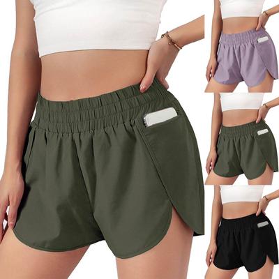 Short d'entraînement athlétique pour femmes, taille élastique, poches de course