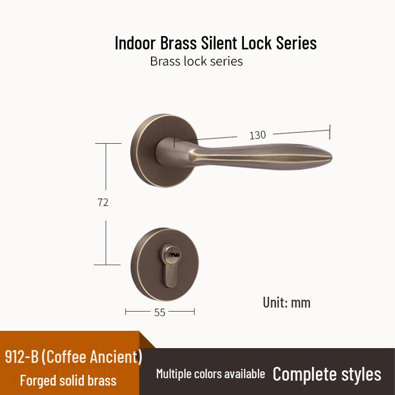 Brass Indoor Magnetic Silent Door Handle for Bedroom & Bathroom