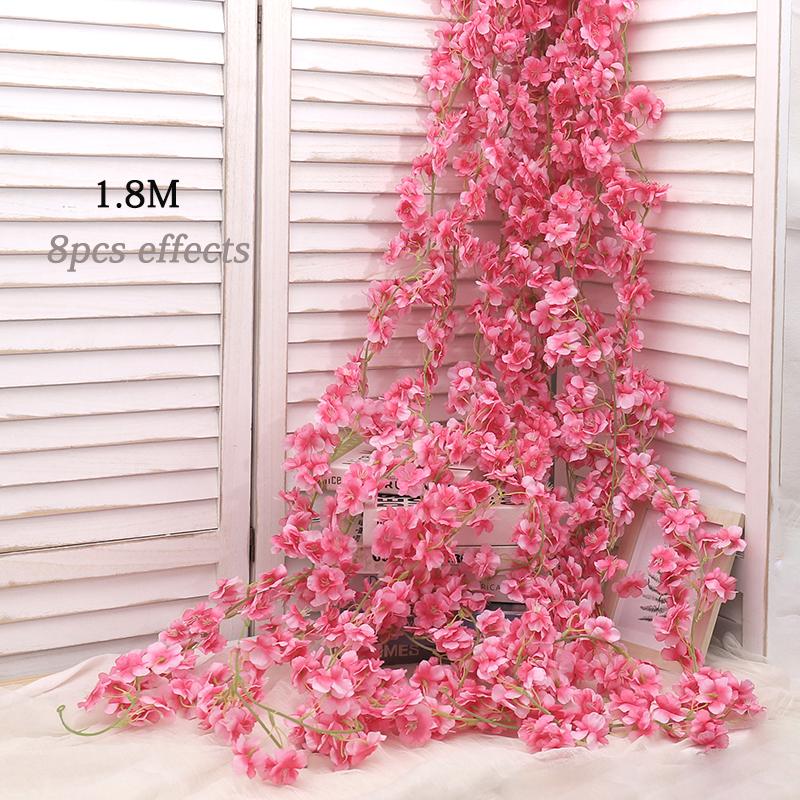 Artificial Flower Silk Cherry Blossom Hanging Vine Home Garden Wedding Garland Arch Party Cherry Blossom Wall Decoration
