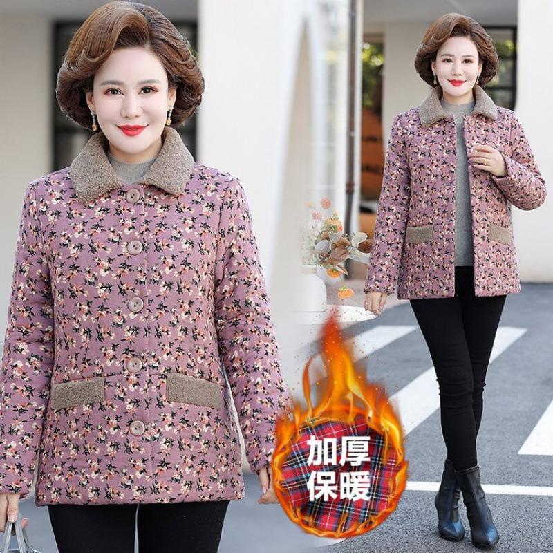 Fleece winter new padded jacket medium and old padded jacket thickened warm jacket fashionable padded jacket women's floral