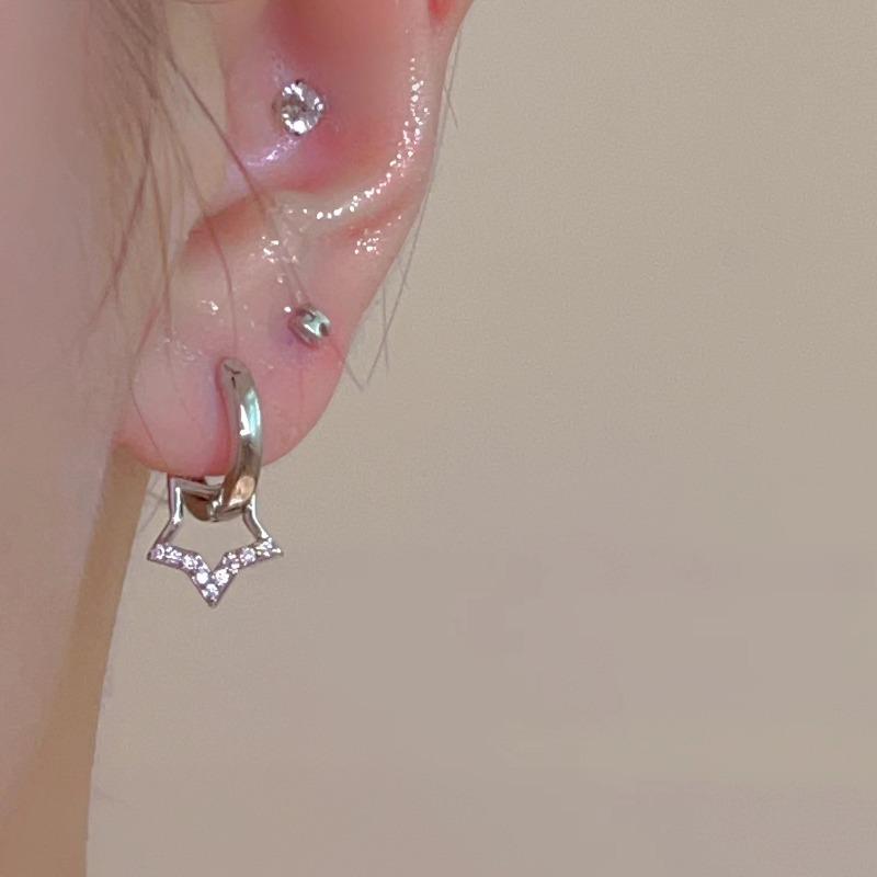 Crystal Star Drop Earrings for Women Girls 2023 Fashion Zircon Silver Color Five Pointed Star Ear Buckle Party Y2K Jewelry Gift
