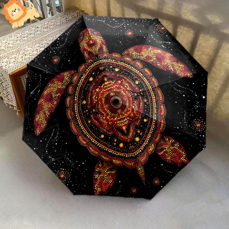 1 Stück Automatischer Faltregenschirm - Verziertes Schildkrötenmuster, Tragbares & Faltbares Design mit 8 Speichen, Weihnachts-Geburtstagsgeschenke