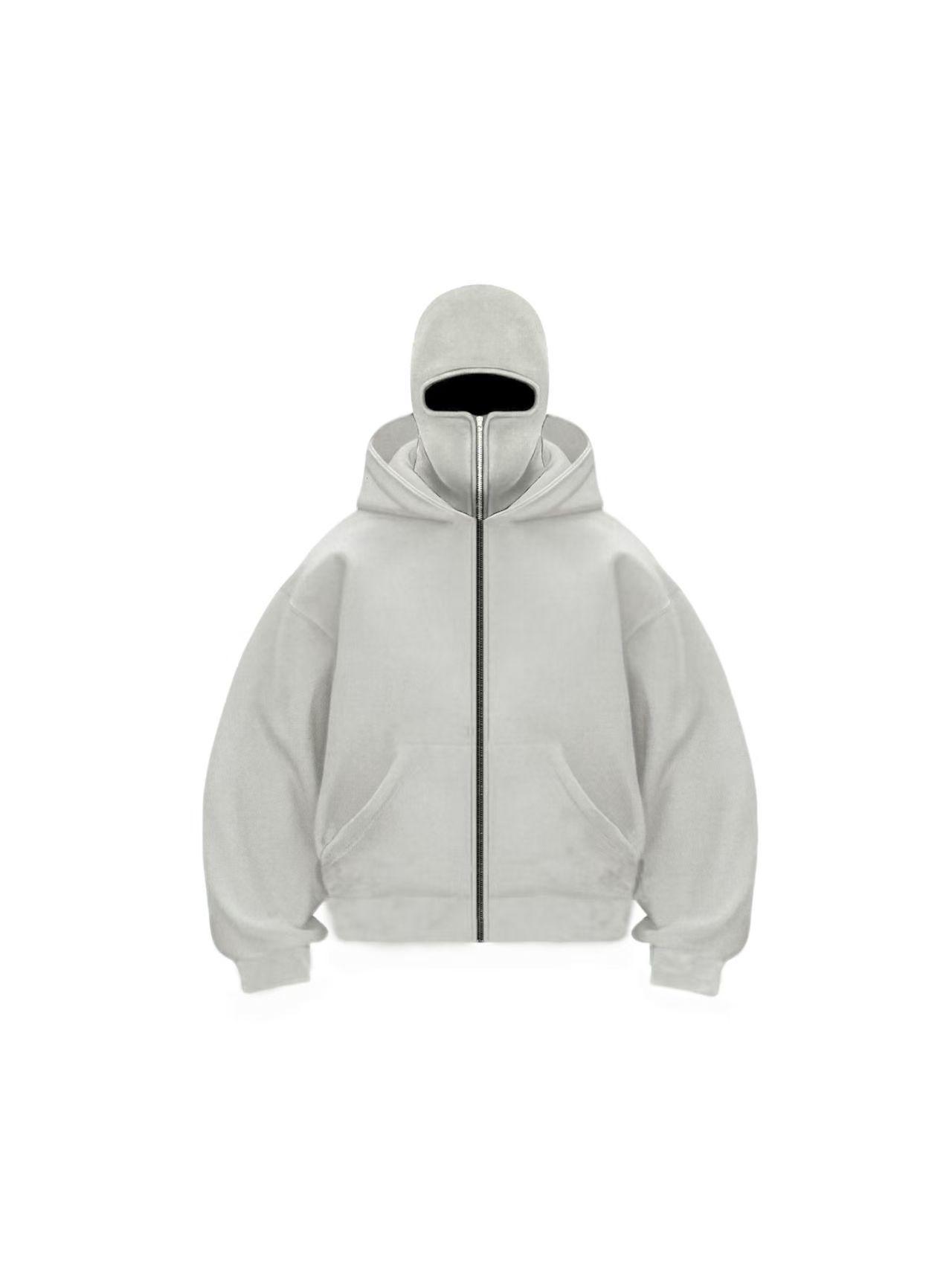 

European & American Men s Autumn Double-Layer Hoodie with Double Collar and Zipper Sweater. Medium білий