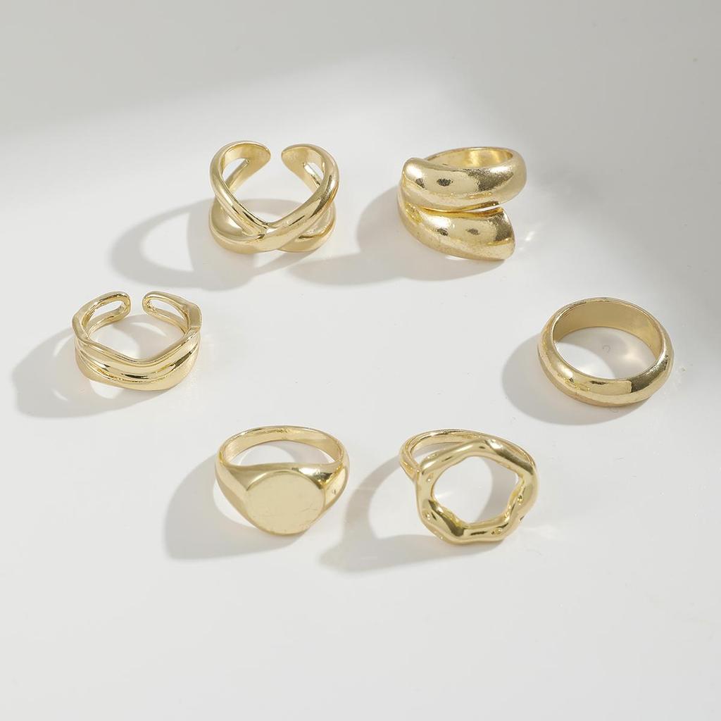 Grenzüberschreitendes Nischen-Trenddesign Lichtempfindlicher Ring Damen Schmuck Übertrieben Geometrisch Geschwungen Offener Gelenkring Set