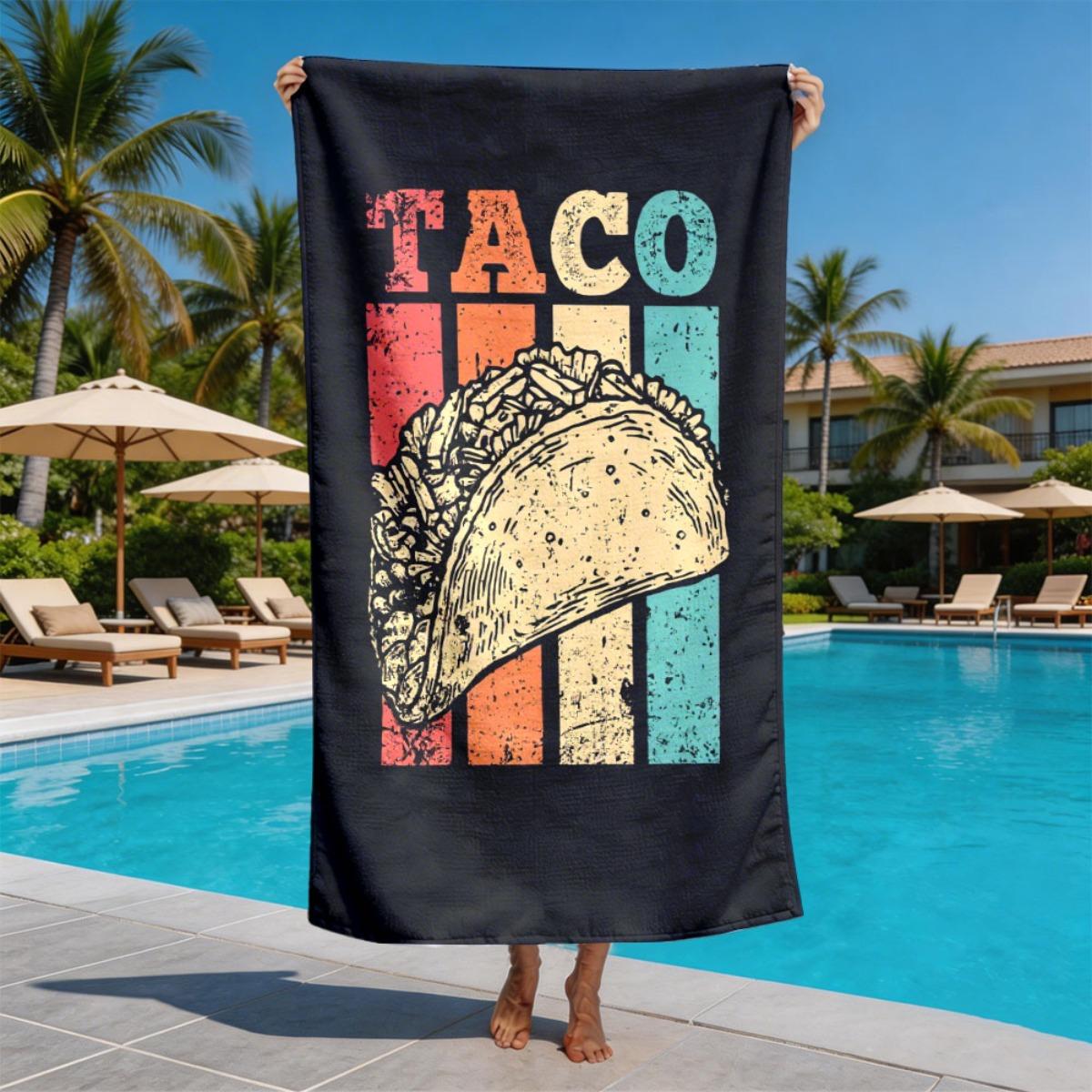 

Retro and fun Taco theme polyester microfiber beach towel is highly absorbent, suitable for swimming and beach outings W40*H60(CM)