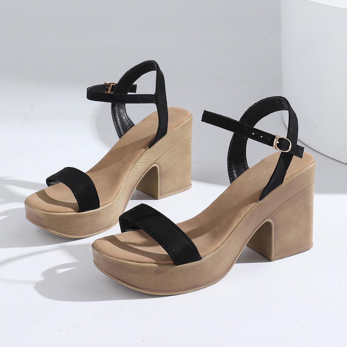 

Летняя одежда толстые босоножки на высоком каблуке водонепроницаемые сандалии из замши с толстой подошвой «рыбий рот» модные босоножки, увеличивающие рост женщины 42 чёрный