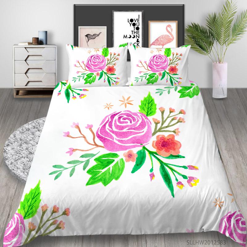 Flowers Theme Bedding Set Bedroom Quilt Cover Pillow Cover Home Bedding Set AU/EU/US Full Size Single/Double Bed Home Furniture
