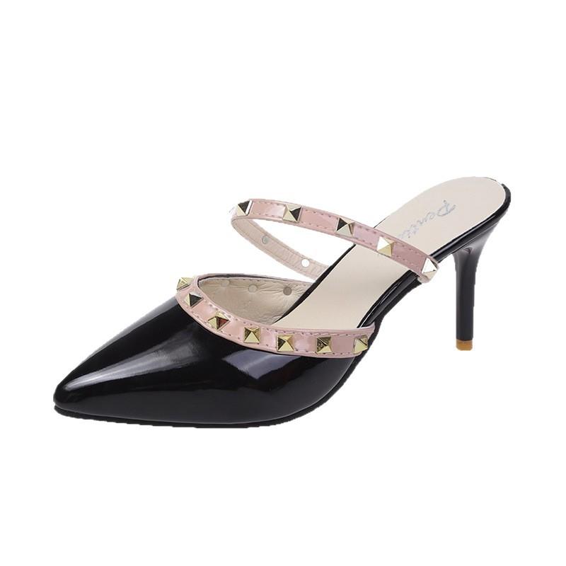 2025 summer new willow spike pointed cool slippers women wear half slippers pointed rivet sandals women's stiletto