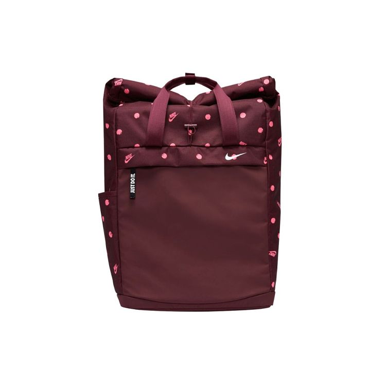 Nike Polka Dot Logo Polyester Backpack Unisex Backpack Burgundy BA6185-681 Burgundy