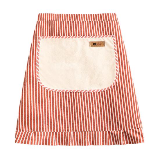 Half Apron with Ruffle Hem Adjustable Bib Apron Large Pocket Breathable Striped Design Cotton-Linen Kitchen Waist Apron for Cooking Baking Gardening