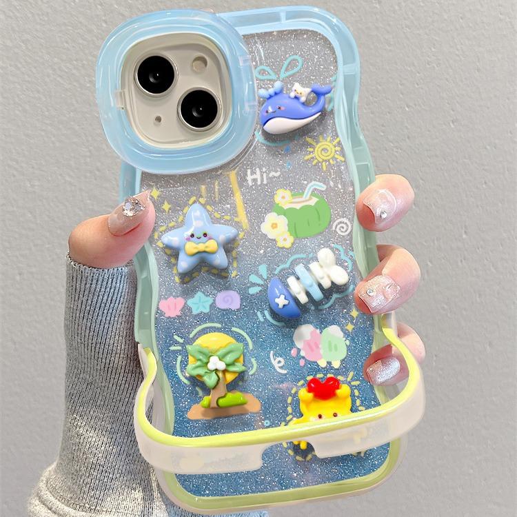 

Подходит для чехла для мобильного телефона Apple 15 IPhone 13 Пляжная трехмерная кукла 14 Волнистый край Невидимая двойная подставка 12 Нишевый iPhone XS Max