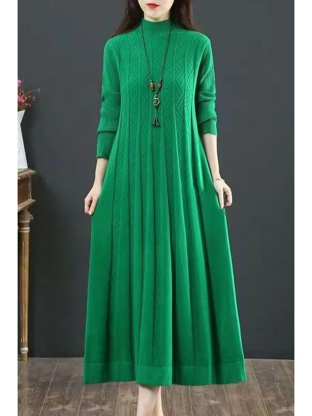 

Шерстяное длинное вязаное платье-свитер - Свободное, скрывающее живот, длиной выше колена для осени и зимы 3XL (140-160 jin)