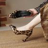 Krazing Pot Suede Microfiber Round Toe Size 41 Chunky High Heels Slip on Leopard Sexy Casual Autumn Pumps