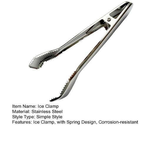 Ice Clamp Stainless Steel Ice Tongs Spring Design with Serrated Grip Non-Slip Ice Clip for Sugar Cubes Snacks