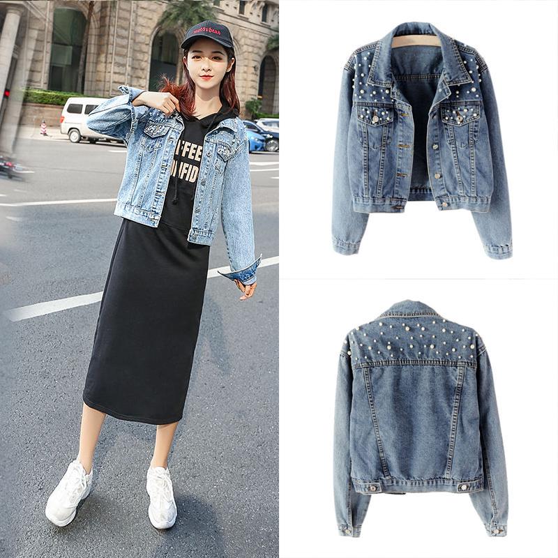 plus size pearl denim jacket