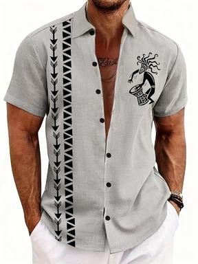 Men's fashion 3D printed shirt casual party evening daily festival four-season lapel short-sleeved outer wear outdoor personalized top shirt