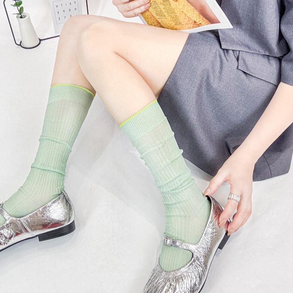 Solid Color Ice Silk Long Socks Lolita Mid-tube Stocking Fashionable Knee High Sock  Spring
