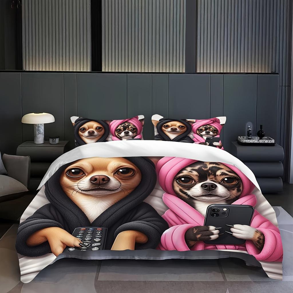 Cute Dogs Bedding Set Princess Duvet Cover Set Quilt Cover With Pillowcase For Bedroom Decor Birthday Gift For Husband And Wife