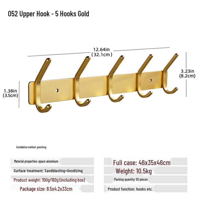 Wall-Mounted Black Aluminum Clothes Hook Rack