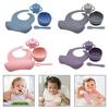 4 Pcs Baby Silicone Bibs Sucker Bowl Spoon Straw Cup Set Training Feeding Food Utensil Dishes Tableware Kit for Newborn Purple