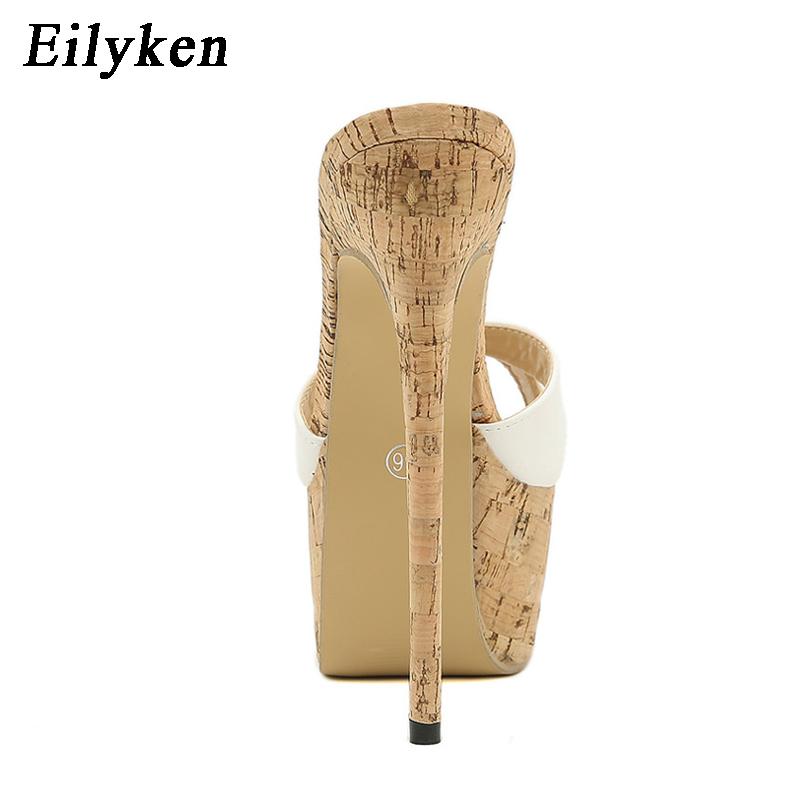 Fashion Eilyken Sexy Super High Heels Slippers Sandals Women PU Leather Party Shoes Fashion Platform Peep Toe Slip On Mules