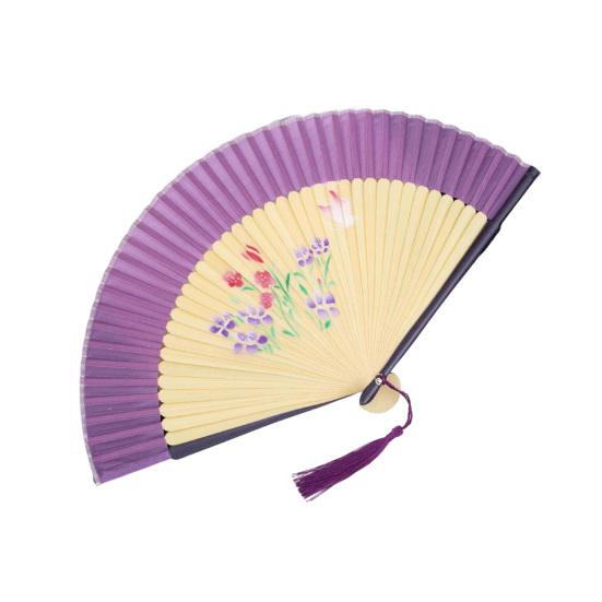Chinese Style Flower Folding Fan with Tassels Vintage Portable Hand Fan Wedding Dance Party Decorative Handheld Fan Travel Accessory