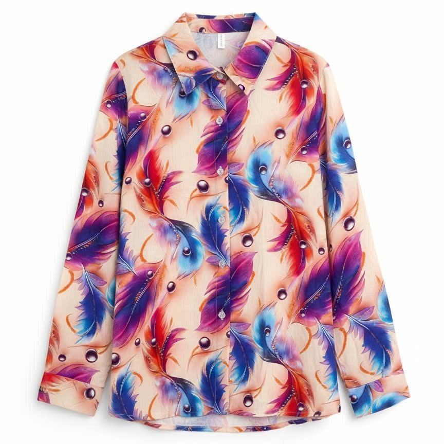 European & American Women's Printed Casual Loose Long Sleeve Shirt